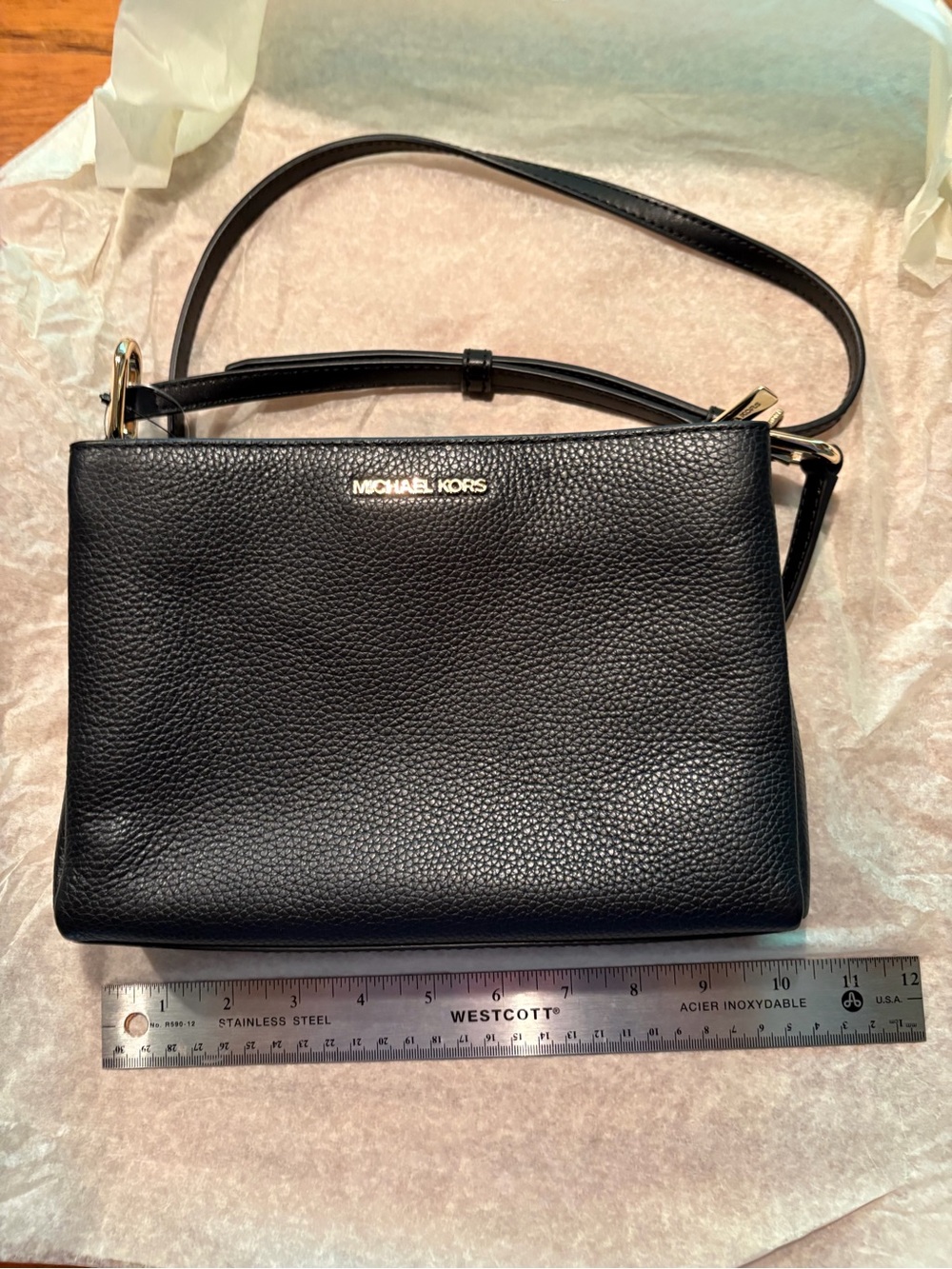 Michael Kors Black Pebbled Leather Crossbody with Gold Logo